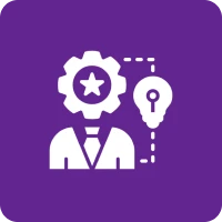 Gear-headed person with lightbulb icon