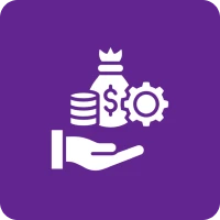Money and gear on a hand icon