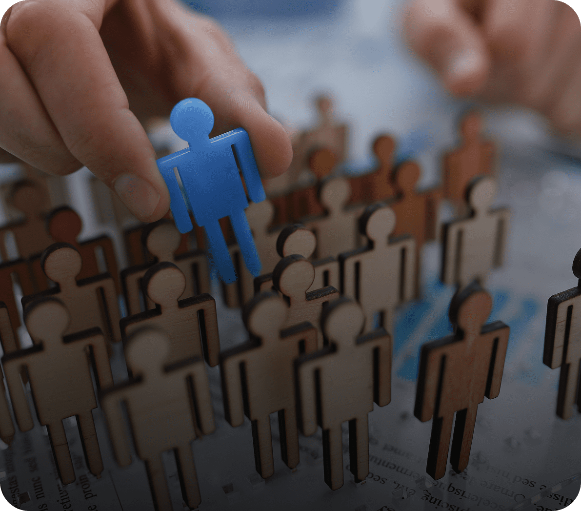 Choosing standout blue figure from group