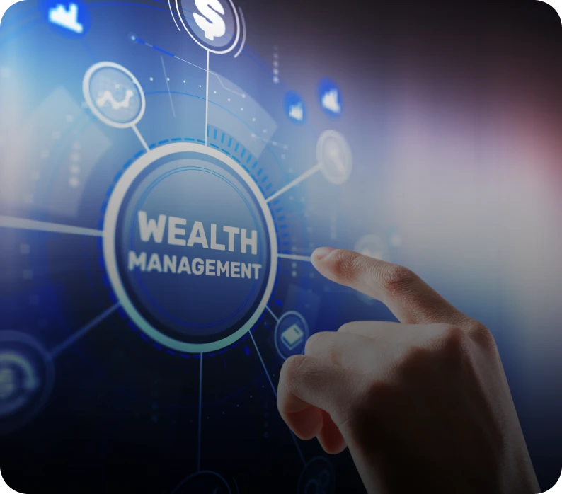 Hand interacting with wealth management screen